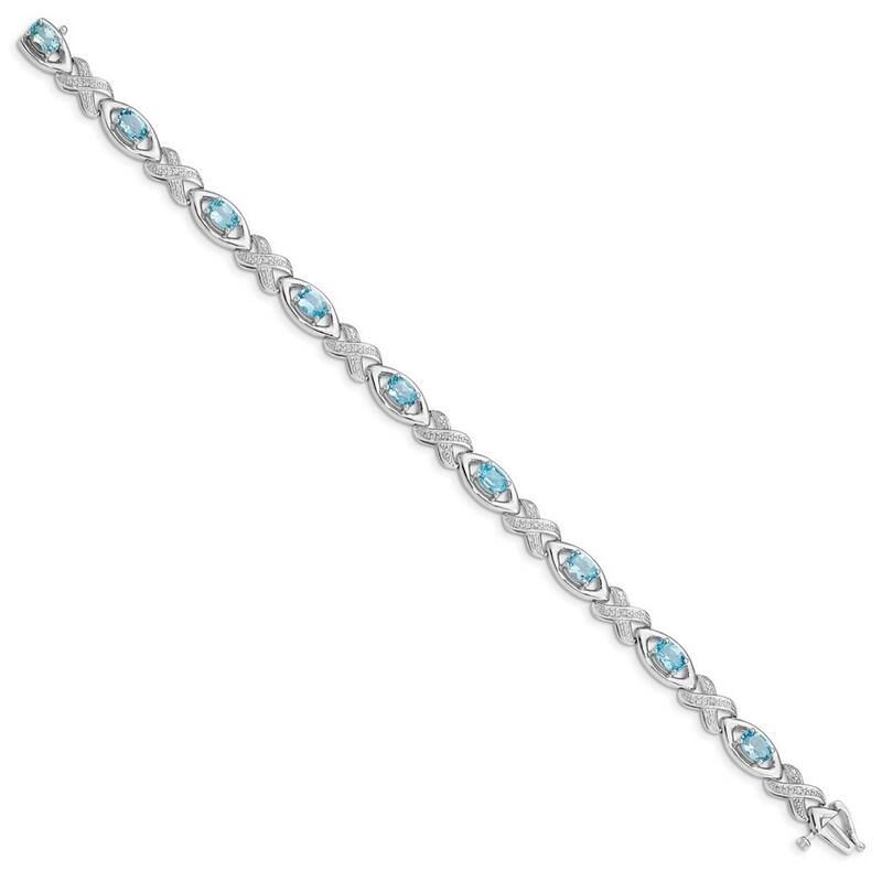 Curata 925 Sterling Silver 7" 6mm Light Swiss Blue Topaz or Amethyst and Diamond Bracelet