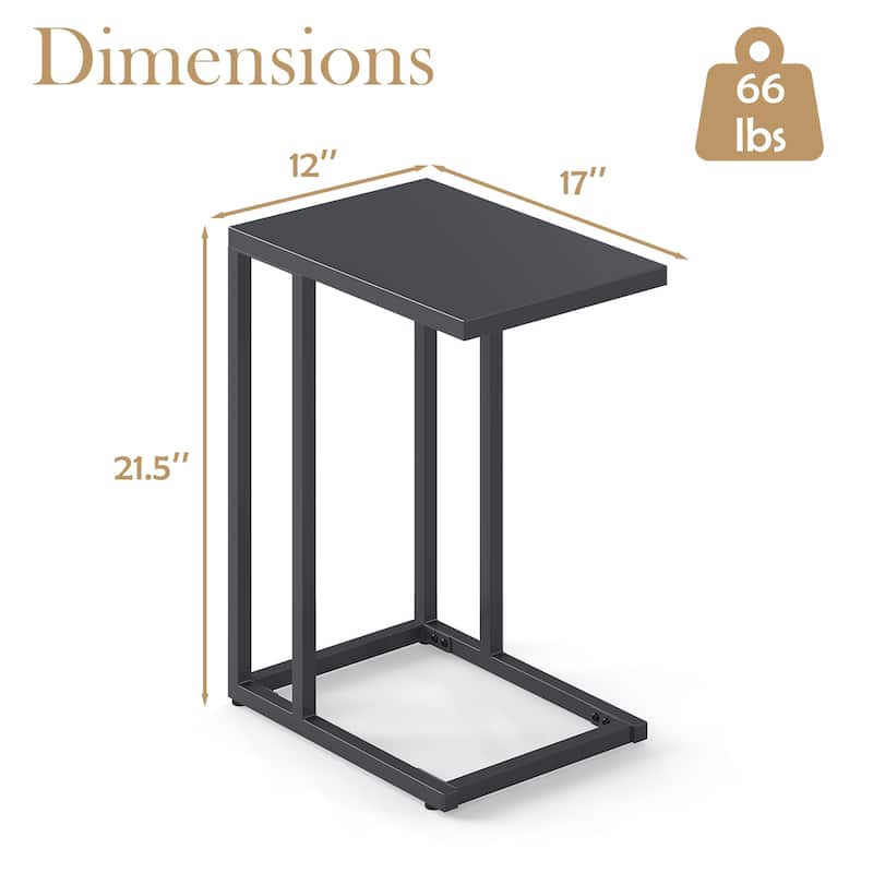 C Shaped Metal Side Table Dark Gray Sofa Snack Table Small End Table for Living Room Bedroom or Office - 17" x 12" x 21.5"