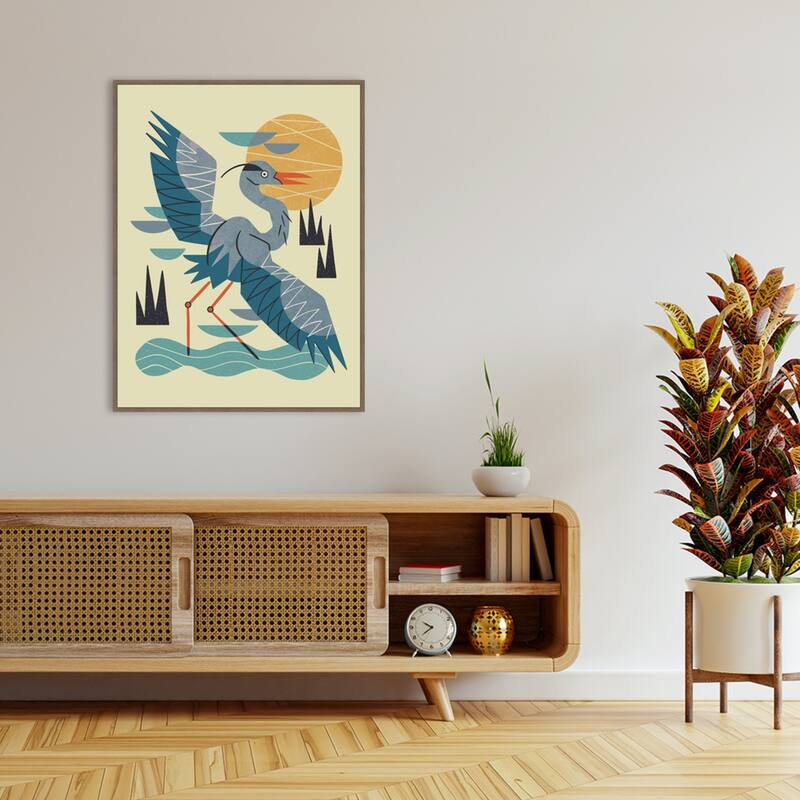 Stretching Heron by Renea l. Thull Framed Canvas Wall Art Print