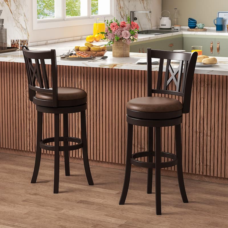Gymax Set of 4 Bar Stools 30'' Swivel Bar Chairs w/ Footrest Hollowed