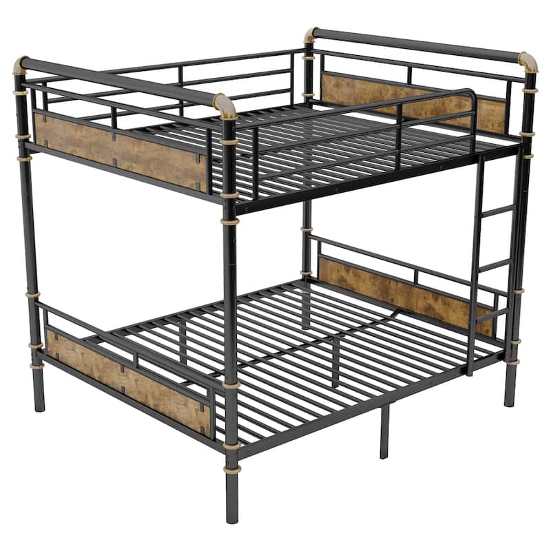 Metal Bunk Bed Retro Bed Frame with Ladder and Guardrail, Industrial Detachable Bunkbeds Convertible to 2 Platform Beds Frame