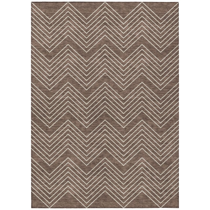 Machine Washable Indoor/ Outdoor Modern Chevron Chantille Rug