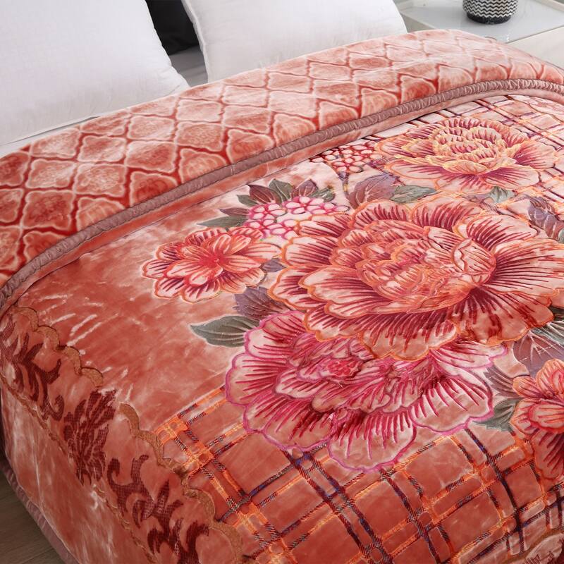 Reversible 10.5 Pounds Plush Fleece Blankets, 2 PLY A&B Design 87" x 95" Bed Blankets for Winter