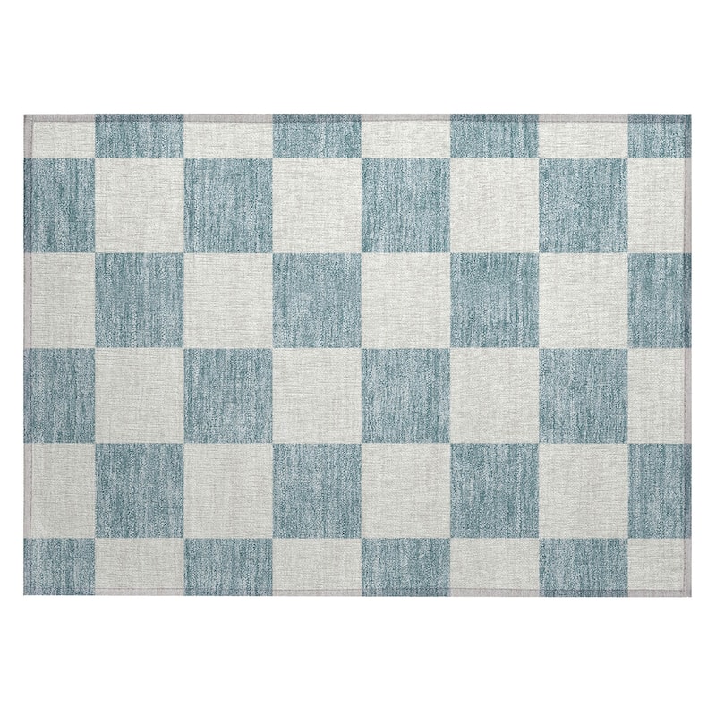 Machine Washable Indoor/ Outdoor Modern Checker Chantille Rug
