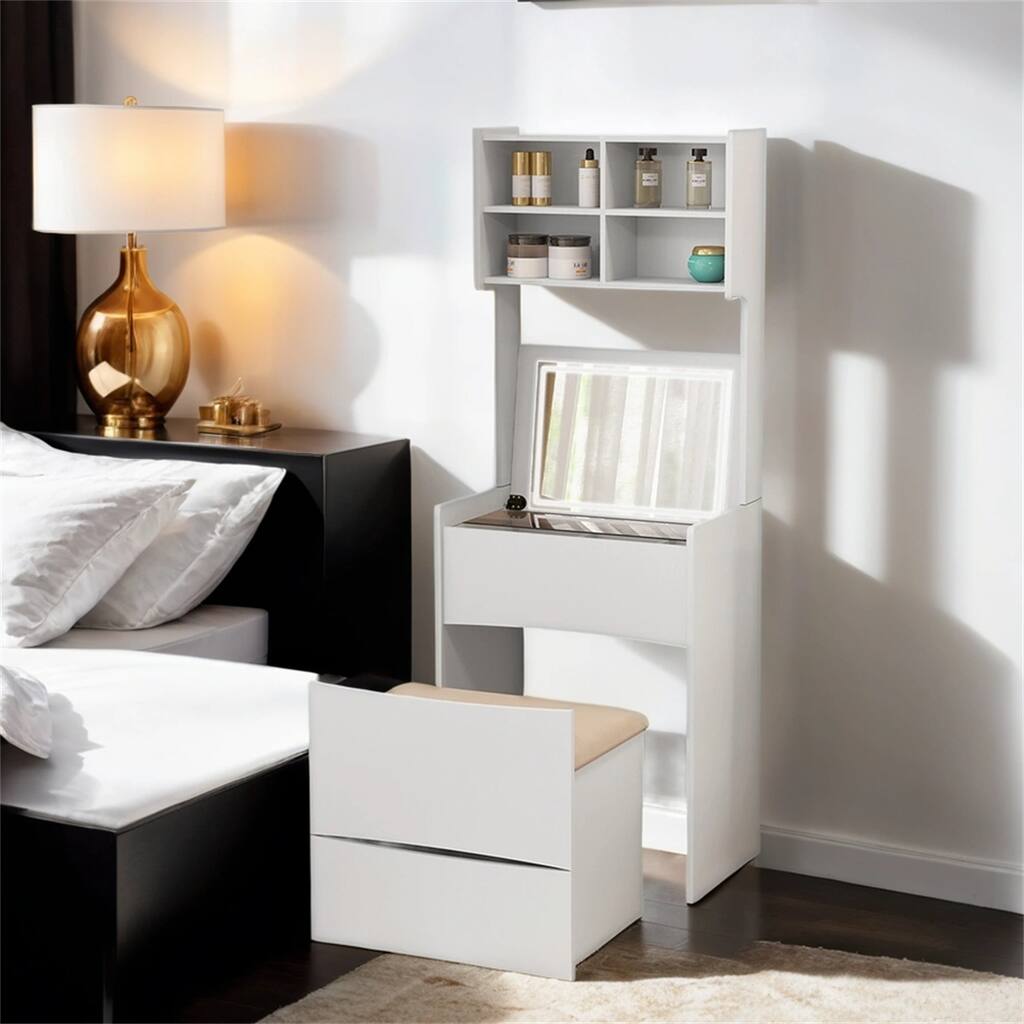Dressing Table with Flip Top LED Illuminated Mirror,Vanity Table