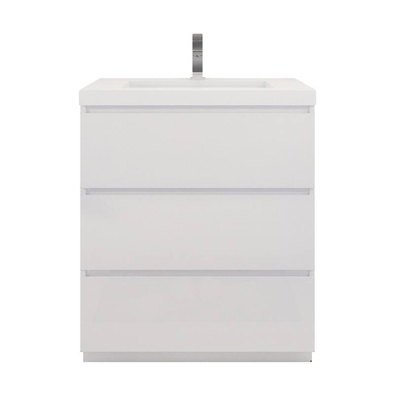 Aron 30'' Freestanding Vanity with Reinforced Acrylic Sink - 30'' Width - High Gloss White
