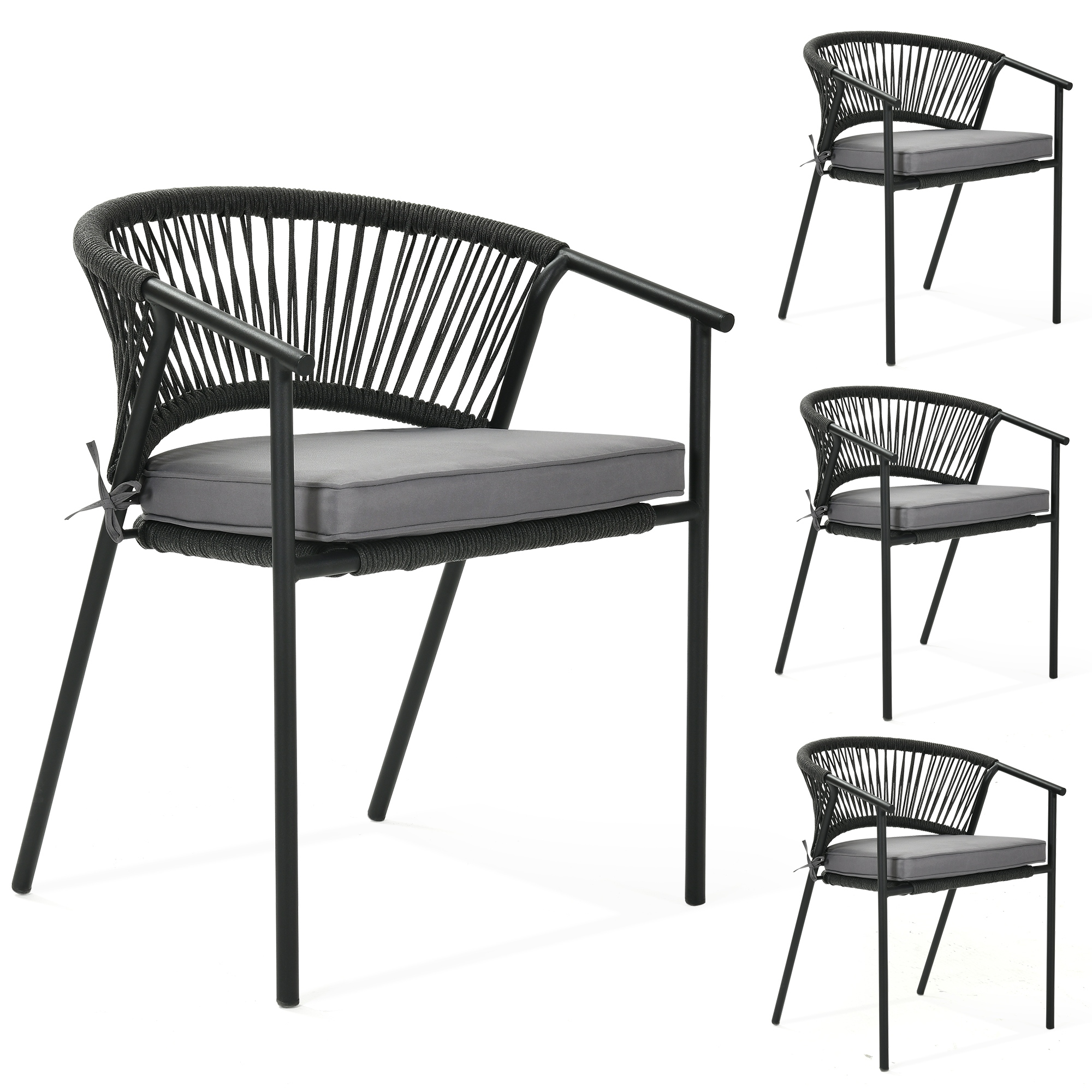 Moasis Outdoor Dining Chairs (Set of 4) All-Weather Rope & Rattan Woven ...