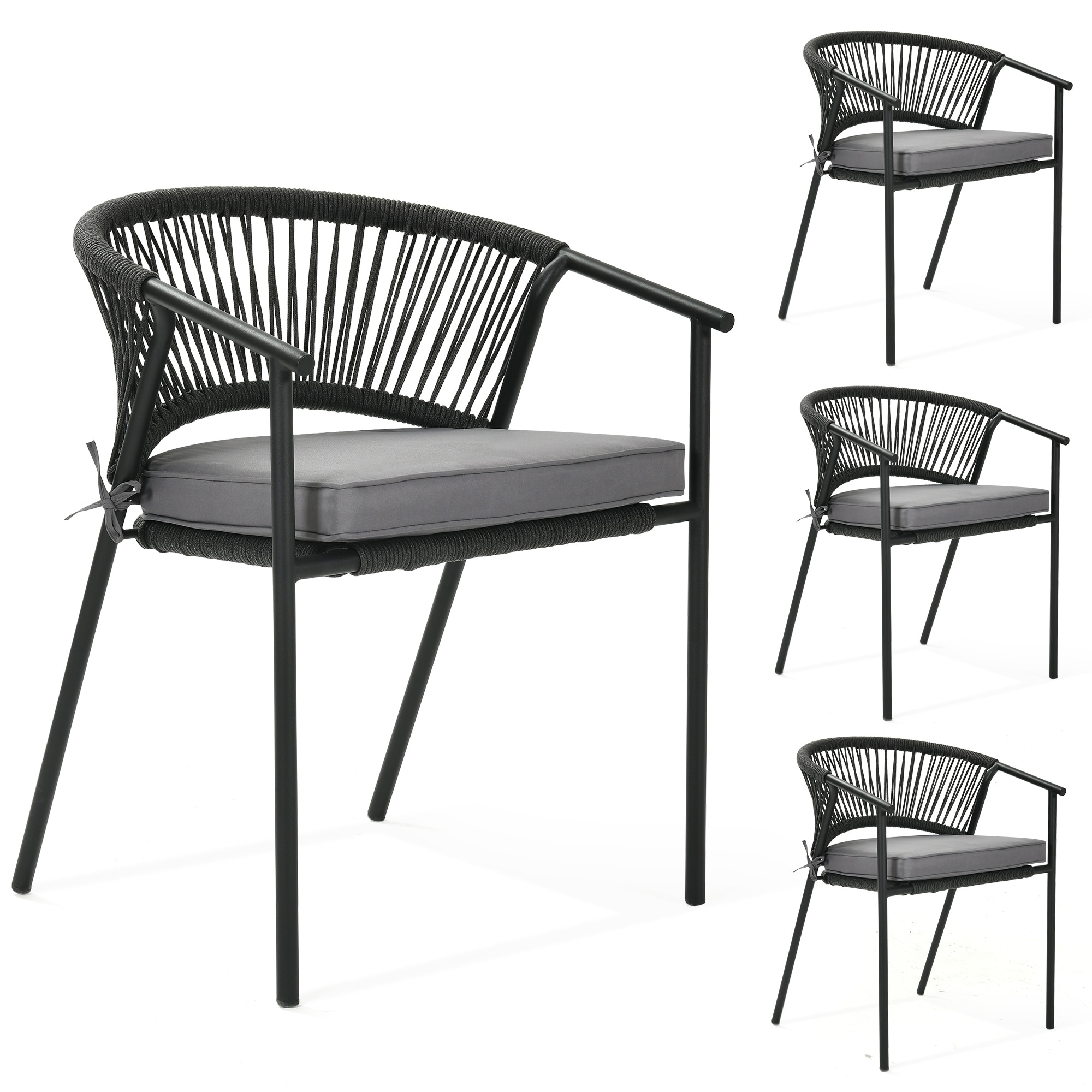 Moasis Outdoor Dining Chairs (Set of 4) All-Weather Rope & Rattan Woven