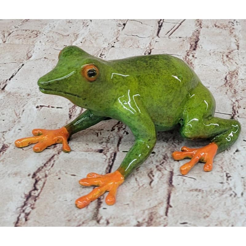 Bronze Metal Green Orange Poison Dart Tree Frog Sculpture Figurine Handmade Original Art
