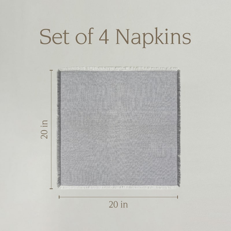 over&back Woven Frayed Chambray Cotton Cloth Napkins - Machine Washable - Set of 4