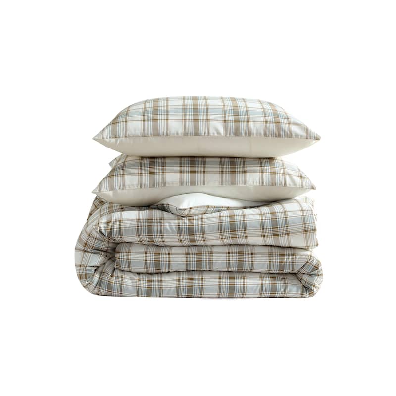 Eddie Bauer Ashland Plaid Cotton Brown Reversible Comforter Set