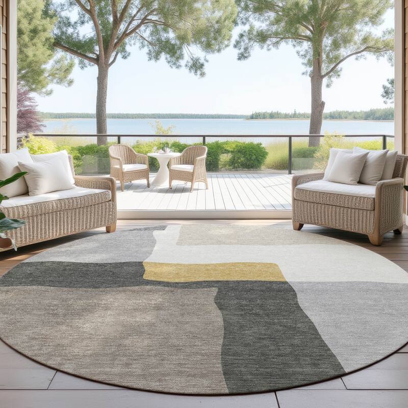 Machine Washable Indoor/ Outdoor Contemporary Blox Chantille Rug - Gray - 8' x 8'