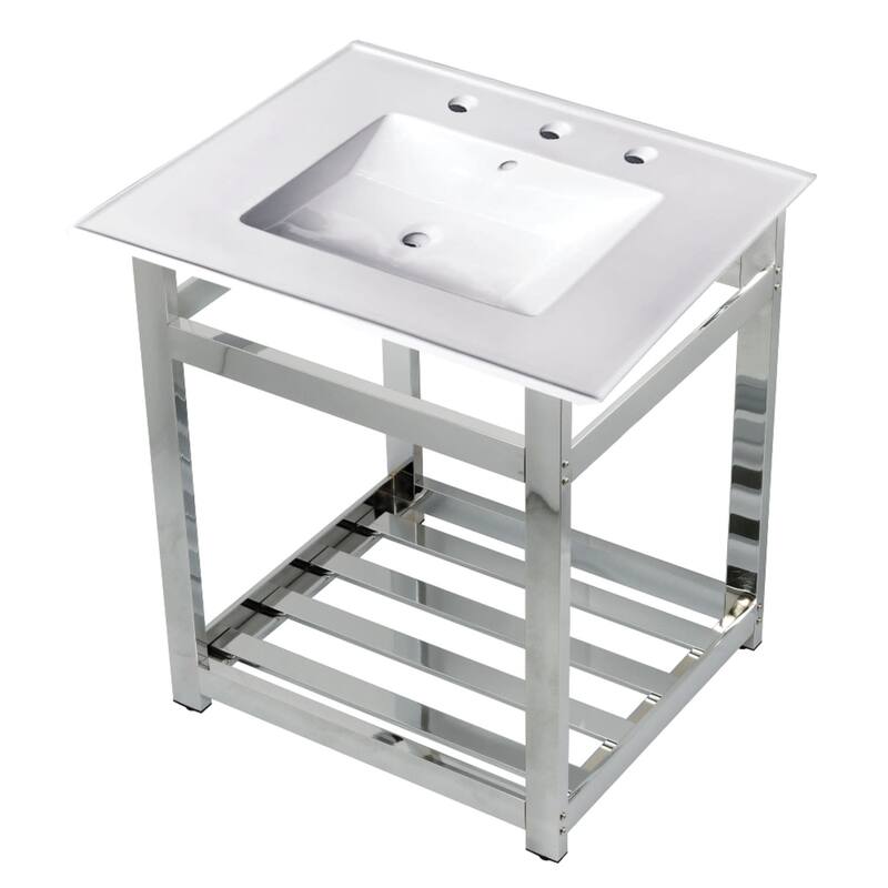 Kingston Brass 25" Wide Ceramic Console Sink - White / Chrome