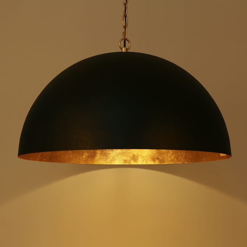 Modern Industrial 1-Light Oversized Black Gold Pendant Semi-Circular Design Chandelier for Dining Room
