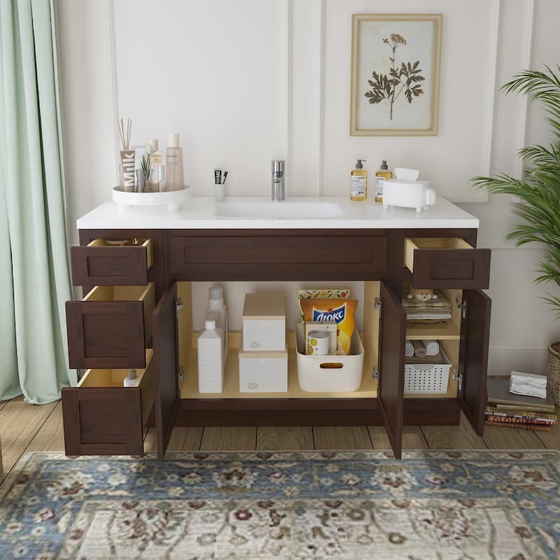 Vanity Art 57" Oak Freestanding Bathroom Vanity Cabinet without Top