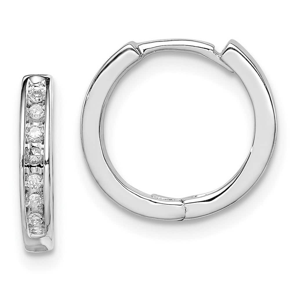 Curata 925 Sterling Silver Polished Hinged hoop Diamond Earrings - 13x3mm Wide 2mm Thick