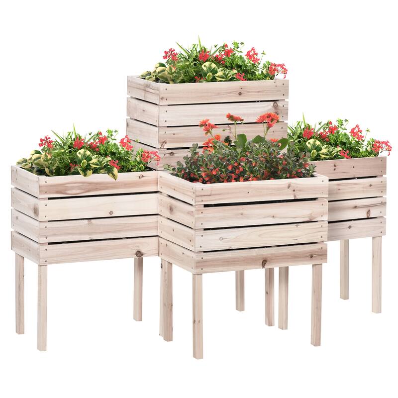 4-Piece Indoor/Outdoor Elevated Garden Planter Box with Drainage Bag