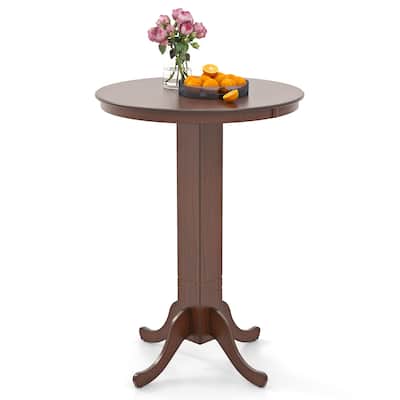 Espresso Round Bar Height Table with Rubber Wood Pedestal Base for Kitchen Dining or Bistro - 30"Dia x 41"H