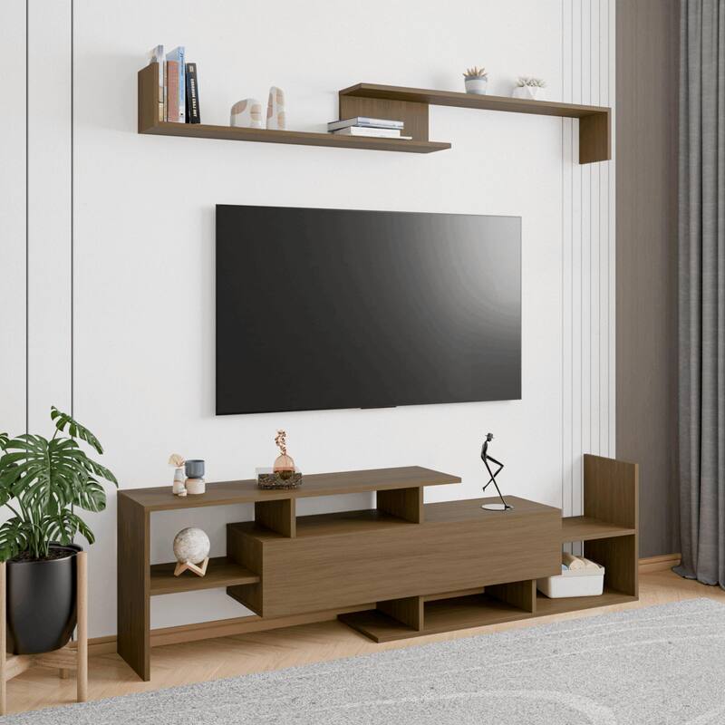 Surrey 60.2'' 2 Pc 1-Drawer Floating TV Stand Media Console with Open Shelves