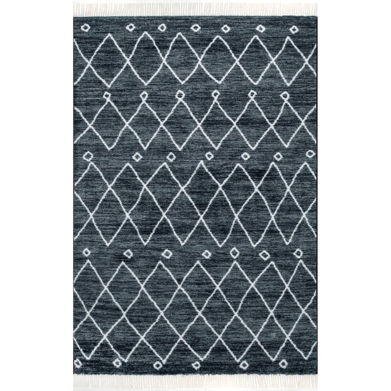 Nuloom Ivory Contemporary Cabin Diamond Moroccan Tassel Area Rug