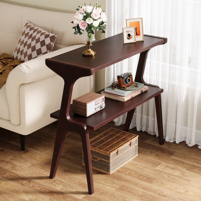 Wood 2-Tier Narrow Side End Chairside Table for Small Space