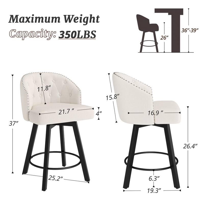 26" Swivel Counter Height Bar Stools Upholstered Counter Stools - 26" H