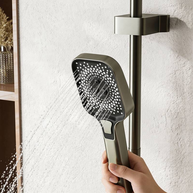 Thermostatic Shower System with Rainfall Shower Head, Adjustable Height Wall Mounted Shower Set