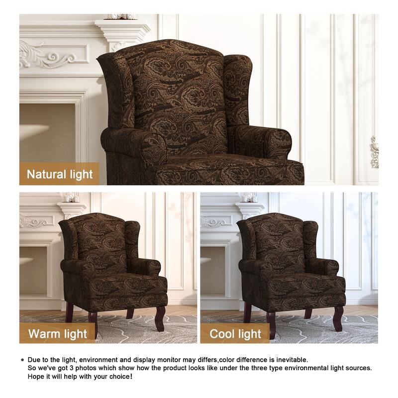 2 Set Traditional Rolled Arm Wing Back Accent Chair