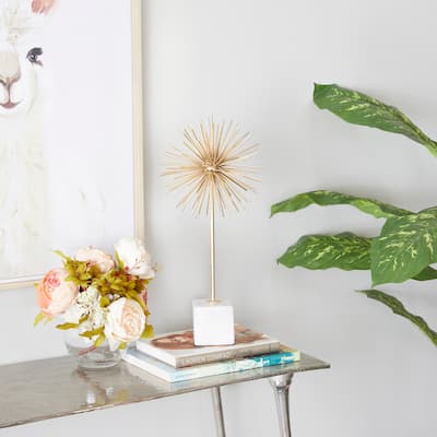 CosmoLiving by Cosmopolitan Gold Marble Starburst Decorative Sculpture with Marble Base