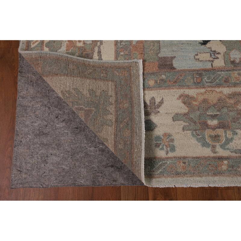 Blue Floral Oushak Turkish Area Rug Handmade Wool Carpet - 8'0"x 9'7"