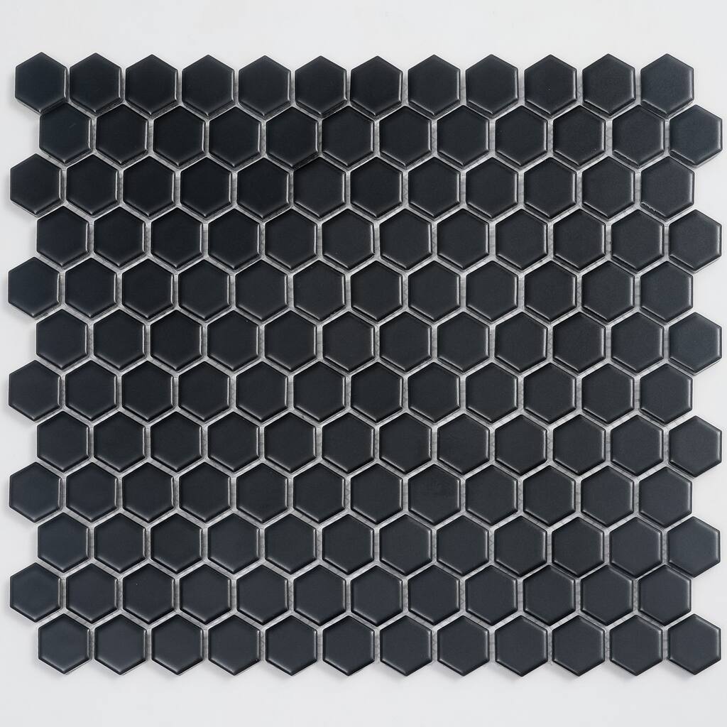 Apollo tile 10" x 12" Cirkel Hex Matte Black Porcelain Tile (8.36 sq ft/case) - 10 Pack