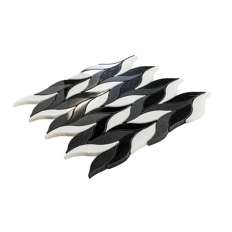 Apollo tile 10 x 12 Noir Luxe Polished Eastern Black, Thassos, Basalt Marble Tile (4.07 sq ft/case) - 5 Pack