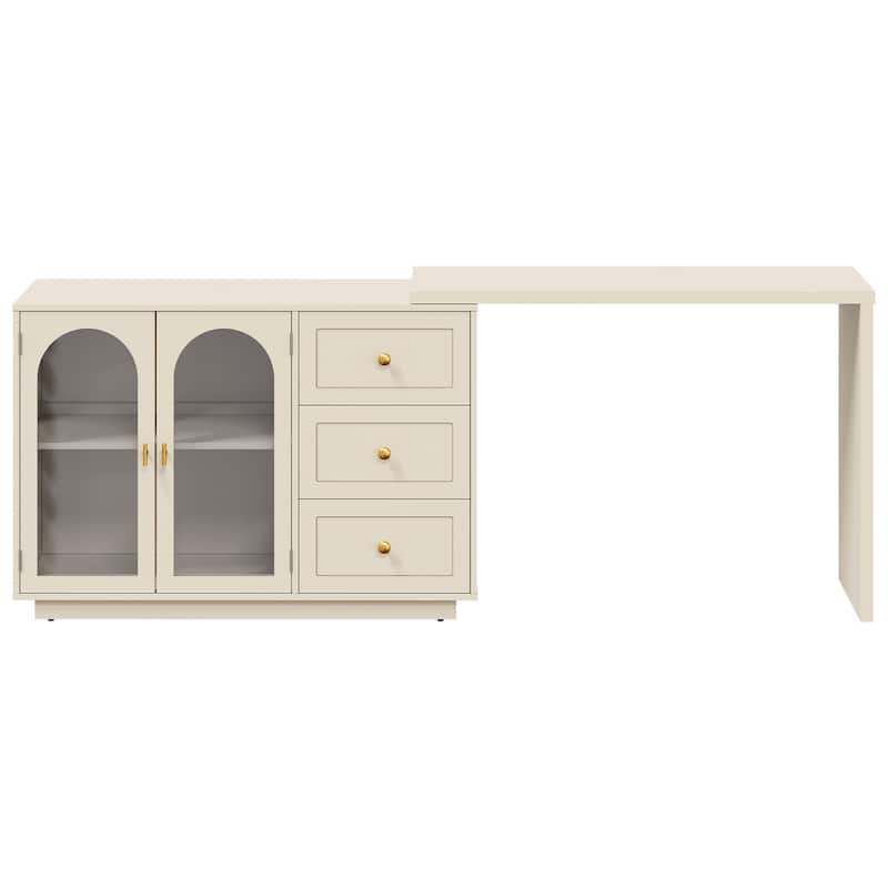 Extendable Makeup Vanity Desk with 3 Drawers & 2 Doors - Beige