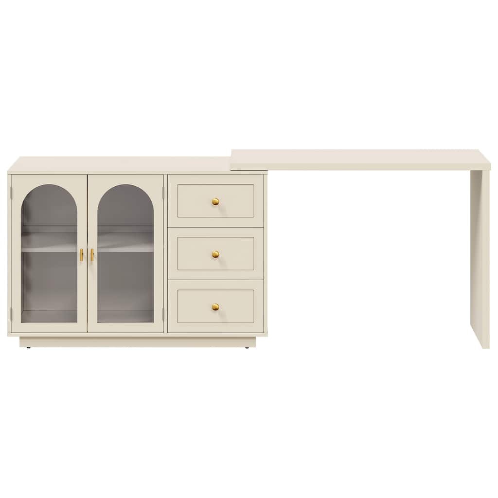 Extendable Makeup Vanity Desk with 3 Drawers & 2 Doors