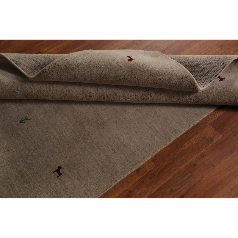 Hand Knotted Oriental 100% Wool Carpet Tribal Animal Pictorial Beige & Ivories Gabbeh Area Rug - 6' 6'' X 4' 8''