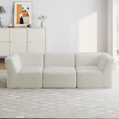 UIXE 106" W Corduroy Deep Seat Comfy 3 Seater Modular Sofa - 106" W