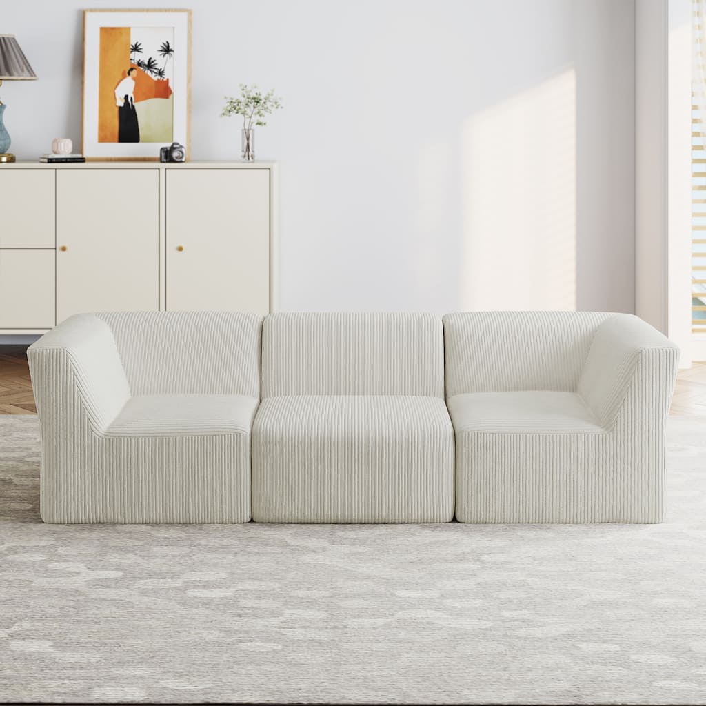 UIXE 106" W Corduroy Deep Seat Comfy 3 Seater Modular Sofa - 106" W