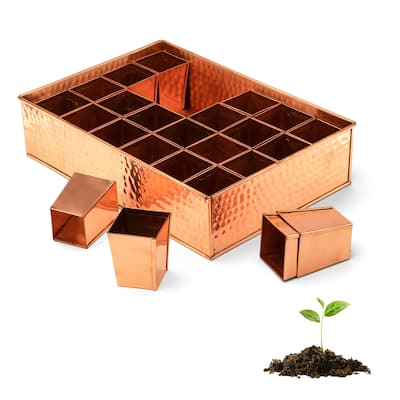Kings County Tools Seed Starter Tray - Copper Metal Seedling Tray with 24 Tapered Plant Starter Pots