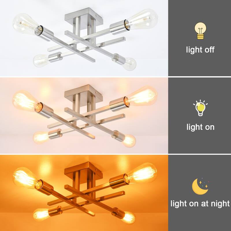 4-Light Modern Semi-Flush Mount Light for Kitchen Bedroom Living Room