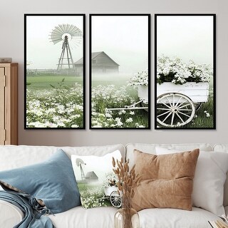 Designart - White Flower Cart At The Barn III - Barn Wall Art Set ...