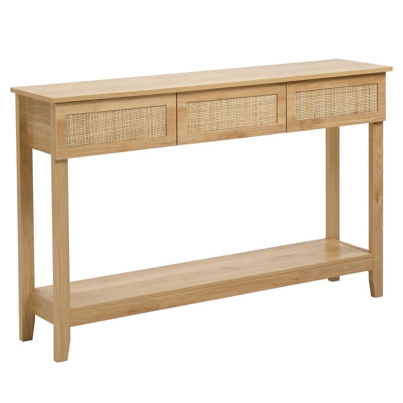Wood Color 2-layer 3-draw MDF 130 * 30 * 81cm Rattan Surface Entrance Table - Off-White