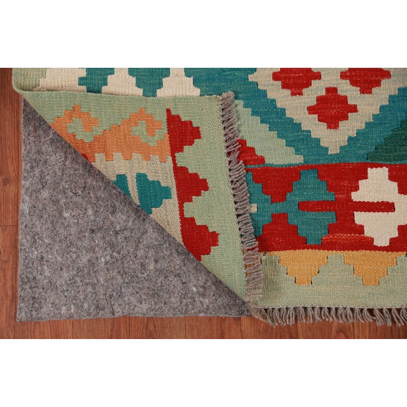 Hand Woven Oriental 100% Wool Carpet Southwestern Geometric Multi-Colored Kilim Area Rug - 8' 3'' X 5' 7''