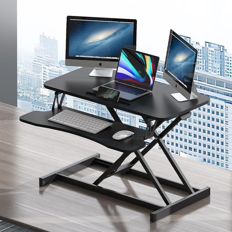 GDFStudio - Amelia Height Adjustable 32 Inch Sit to Stand Desk Converter with Spacious Workstation Design - Black - 32 Inch