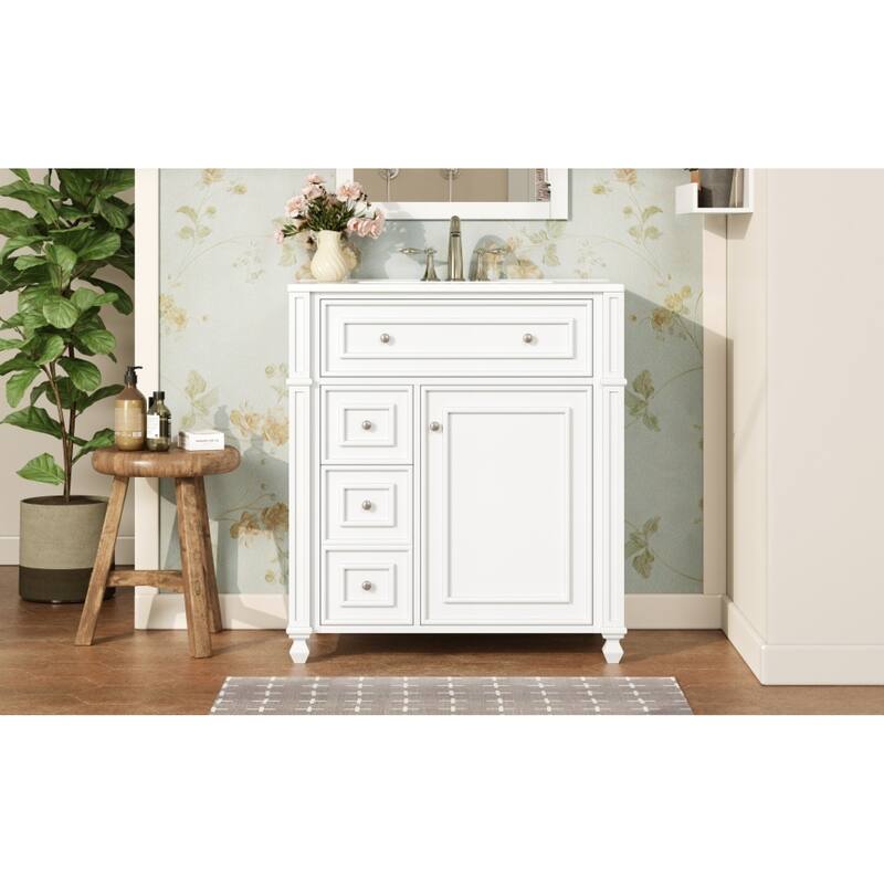 Roomfitters 30 Inch Bathroom Vanity with Ceramic Sink Basin, Soft Close Storage Cabinet & Door Organizer