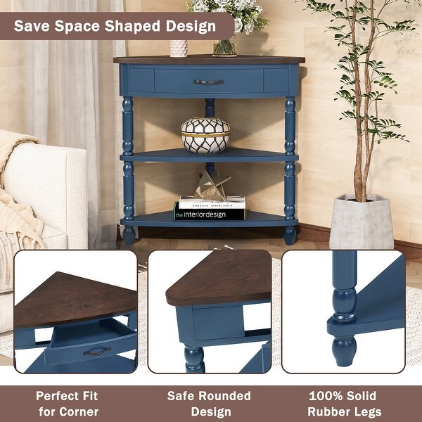 33.8'' Small Triangle Corner Table, Wood Corner Side Table for