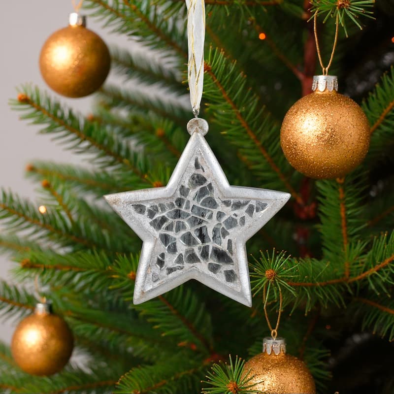 Star Mosaic Style Christmas Ornament - 3.5" - Silver