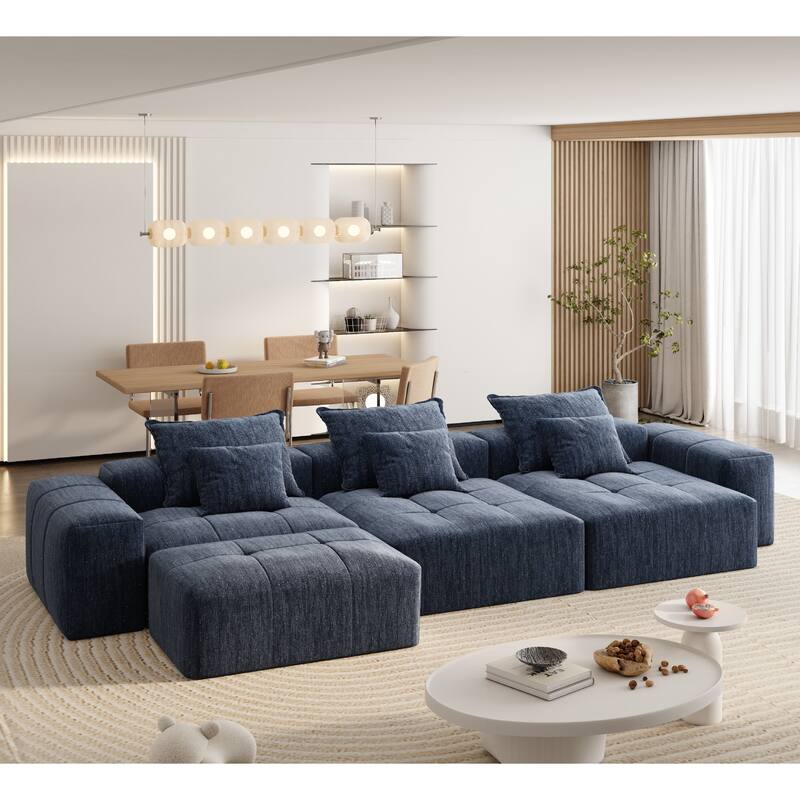 Modern Oversized Chenille Modular Sectional Sofa Tufted Sofa with 6 Pillows and Ottoman for Living Room