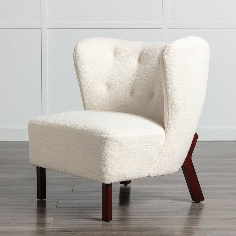 Upholstered Armless Chair Lambskin Sherpa Single Sofa Chair with Wooden Legs