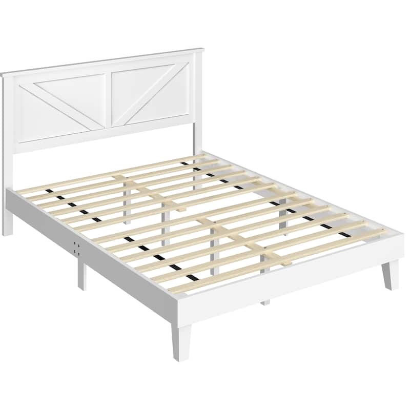 Yaheetech Farmhouse Wooden Bed Frame with Headboard No Box Spring Needed