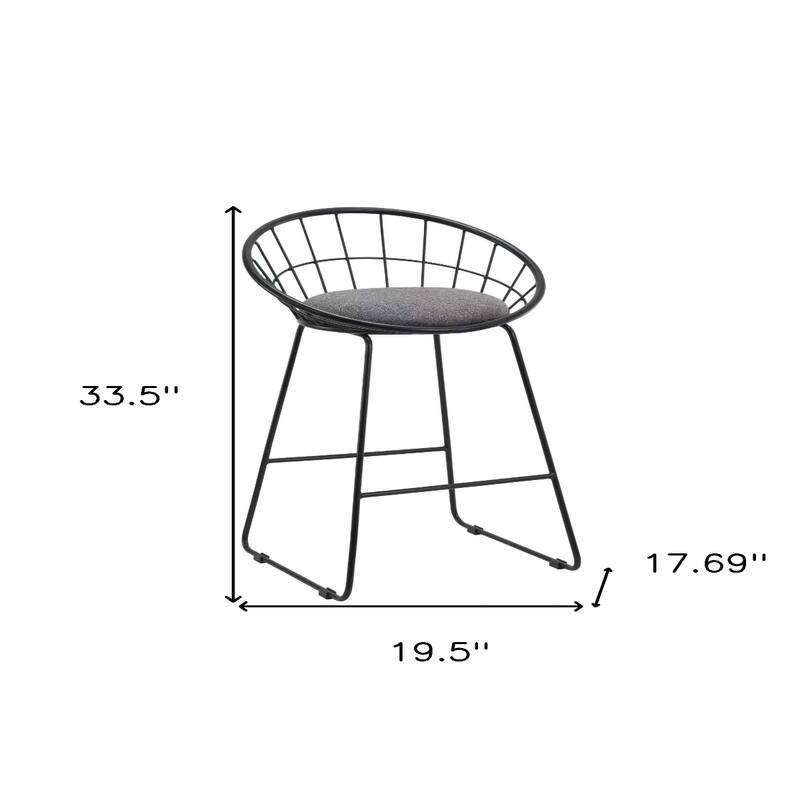 Set of 2 Grey and Black Metal Counter Height Bar Stools 26 Inch Seat - 19.5” x 17.69” x 33.5”